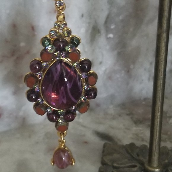 HOLIDAY STATEMENT JOSE & MARIA BARRERA PURPLE CRYSTAL DANGLE CHANDELIER EARRINGS - Picture 11 of 16